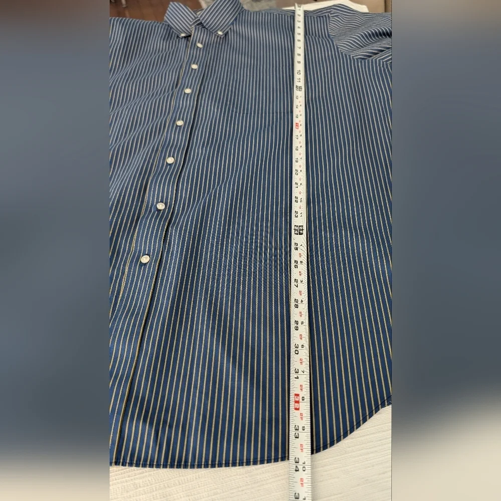 Paul Fredrick Non Iron Two Ply Cotton Blue Yellow Classic Fit Shirt Sz 19x36